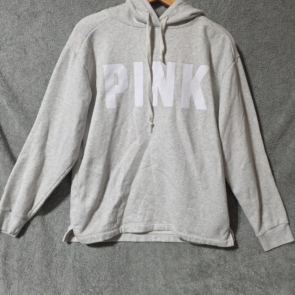 Victoria's Secret PINK Gray Heathered Logo Pullover Hoodie Sweatshirt Small
